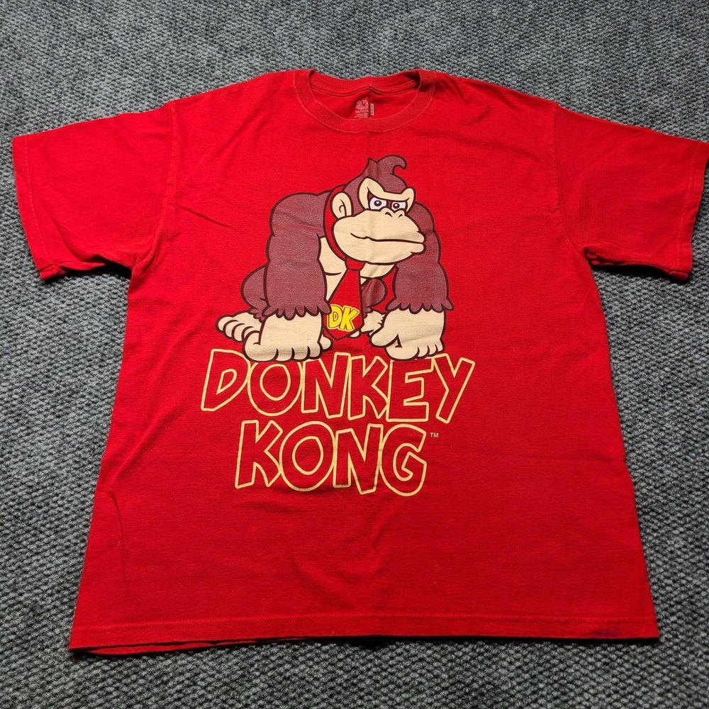 Fruit of the Loom Mens T-Shirt Large Red Donkey Kong Graphic Print Nintendo Tee